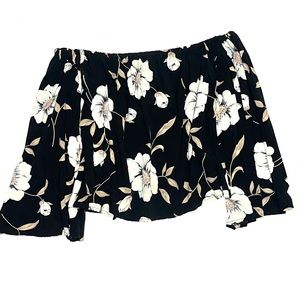 Lucca black and cream floral off the shoulder bell sleeve crop top blouse sz XS